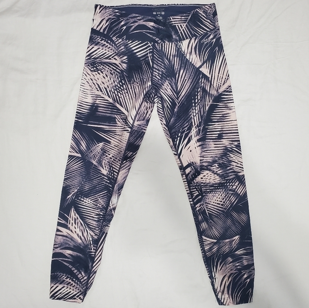 CALVIN Klein Performance Cropped Pink Blue Palm Leggings Work Out Pants Medium